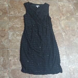 Fashion Bug Black Sequined Ruffled Sleeveless Dress Size 6